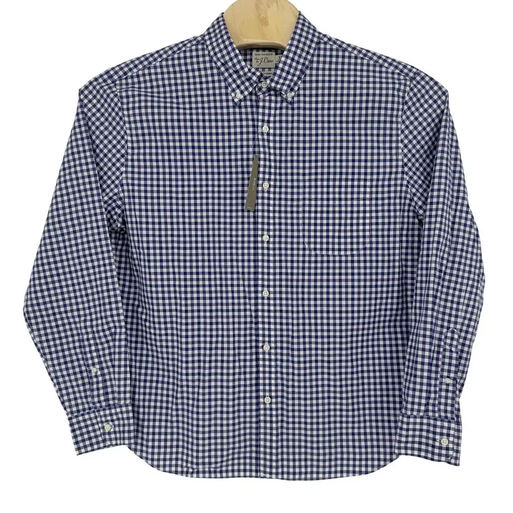 J. Crew Men's Purple & White Check Cotton Casual‎ Shirt Large NWT Men's